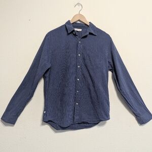 Alex Mill Cotton Linen Button Down Shirt Blue Pin Stripe Wash & Go Medium